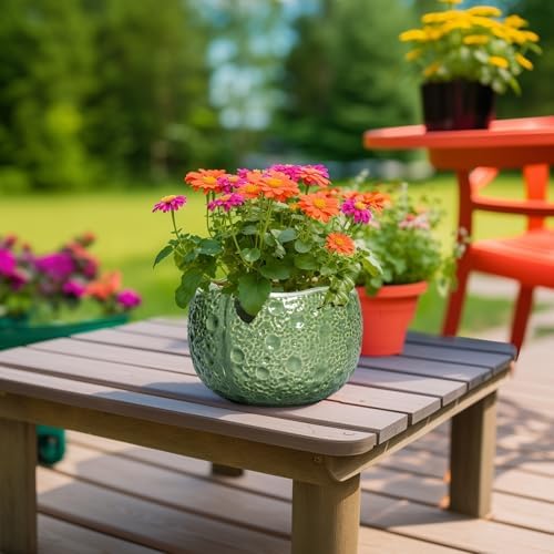 8 Inch Plant Pot - Ceramic Pots for Plants with Drainage Hole, Round Decorative Plant Pots for Indoor Outdoor, Modern Unique Flower Pot, Office Decor, Garden Gifts, Green - Image 4