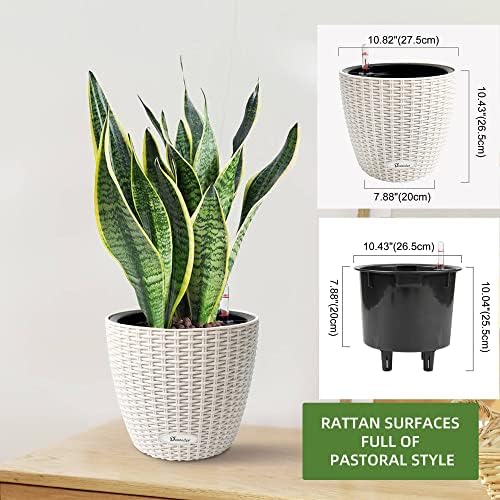 Dexceder 11x10 Self Watering Planter (Ivory White Rattan) - Image 3
