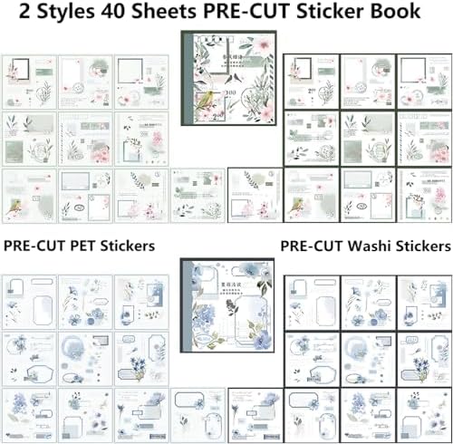 40 Sheets Sticker Book for Adults Journaling, Washi and PET Materials, Ephemera Aesthetic Stickers for Junk Journals, Bujo, Planners - Image 2