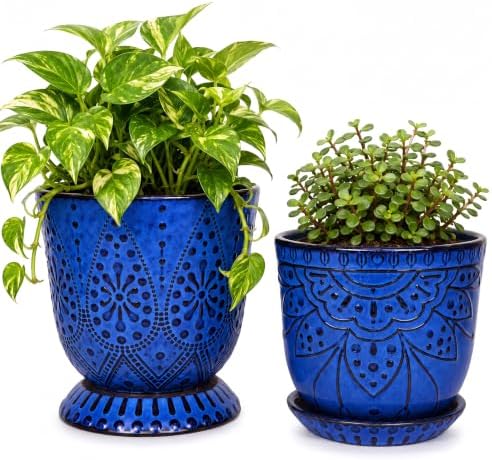 Gepege Ceramic Plant Pots, 6 Inch Indoor Planters with Drainage & Saucers by Gepege