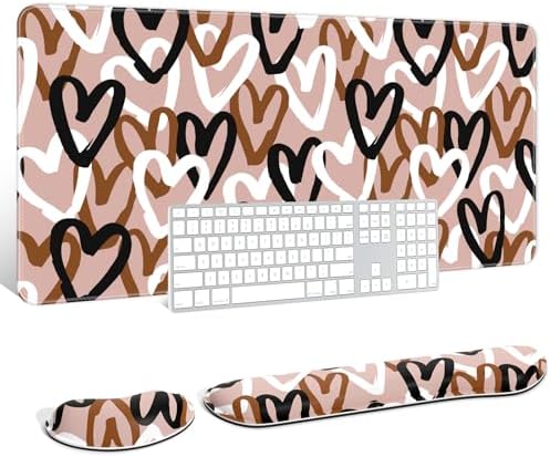 Auhoahsil Large Mouse Pad with Wrist Rests for Keyboard & Mouse, Thick Soft Ergonomic Memory Foam Wrist Supports, Big & Long Desk Mat 35.5 x 15.7 in, for Office Gaming Computer, Brown Heart by Auhoahsil