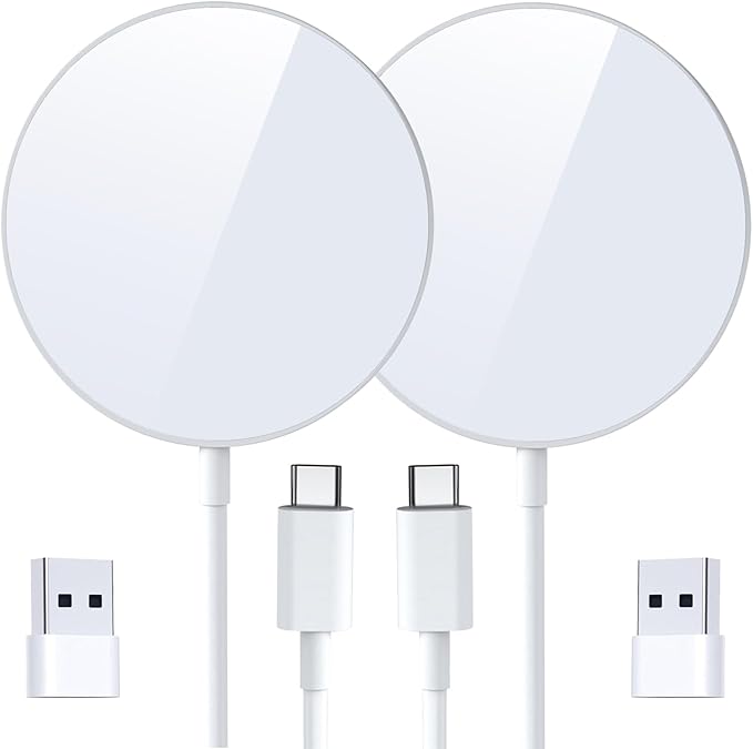 for MagSafe Charger 2 Pack 15W Magnetic Wireless Charging Pad for iPhone 17 16 15 14 13 12 Air Pro Max Plus mini/AirPods 2 3 Pro, Slim Portable Strong Magnet Quick Charger, USB-C/A Ports, White