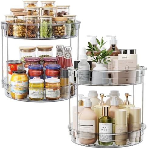 LAMU 2 Pack 2 Tier Lazy Susan Turntable Organizer 12'' Rotating Spice Rack Organization for Cabinet, Kitchen, Pantry, Countertop, Bathroom, Vanity, Medicine Cabinet Organizer, Grey by YourHome-OrganizationHelper
