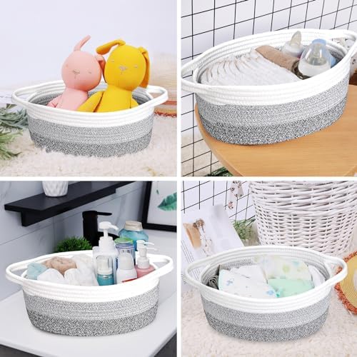 ABenkle Small Basket with Handles, Boho Decorative Rope Woven Dog Cat Toy Storage Bin Shelf Storage Organizer, Easter Christmas Gift Basket, 12"x8"x5" - Image 6