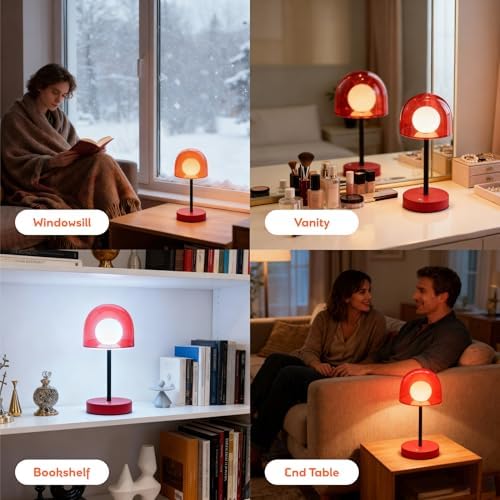 Cordless Red Table Lamp, Funky Warm LED Lamp, Retro Kitchen Lamp - Image 5
