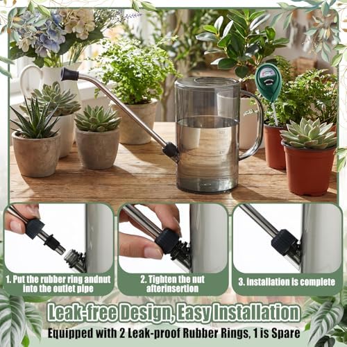 Plants Watering Can for Indoor Plants with Long Stainless Steel Spout & Soil Moisture Meter Long Spout Watering Cans for House Plant, Pot Flower, Succulent, Garden(Gray,1 L,Cylindrical) - Image 4