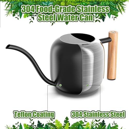 Green Moon 1.2L/41oz Metal Metal Watering Can with Long Spout, Black - Image 2