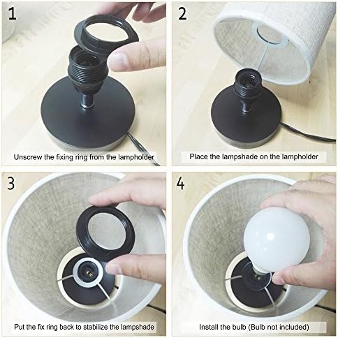 lifeholder Table Lamp, Bedside Nightstand Lamp, Simple Desk Lamp, Fabric Wooden Table Lamp for Bedroom Living Room Office Study, Cylinder Black Base - Image 7