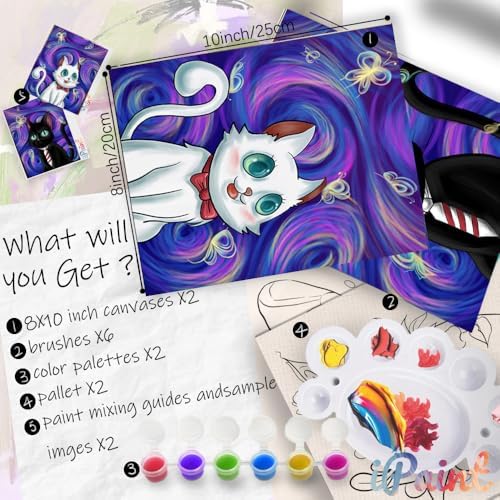 2Pcs Sip and Paint Kit for Adults,Valentines Couple Painting Kit Supplies Canvas, Pre Drawn Canvas to Paint for Date Night for Couples DIY Acrylic Painting Kits Party Favor 8×10 - Image 2