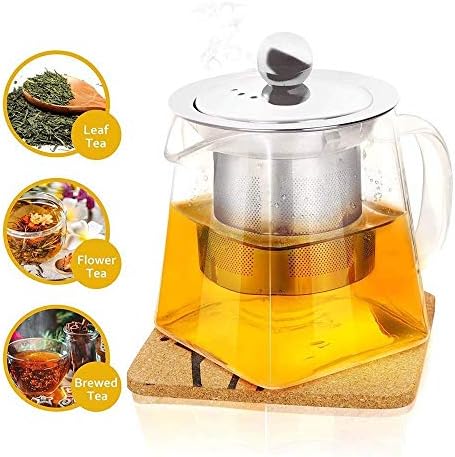 11.8oz Glass Teapot with Infuser, Borosilicate Glass, 350ML, Clear, Stainless Steel, Dishwasher Safe - Image 2