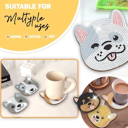 8 pcs Diamond Painting Coasters | Diamond Art Coasters | Dogs Diamond Art Painting | Perfect Art Craft Gift for Dogs Lover, Dad, Mom, Grandparents, Brother, Sister. - Image 4