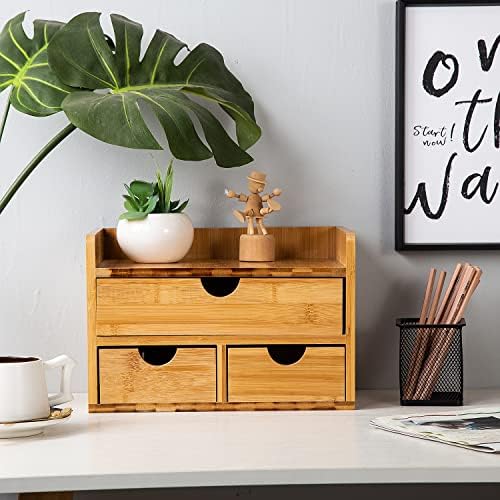 Rustic Bamboo Desk Organizer with Drawers,3-Drawer Desktop Storage Box - Image 2