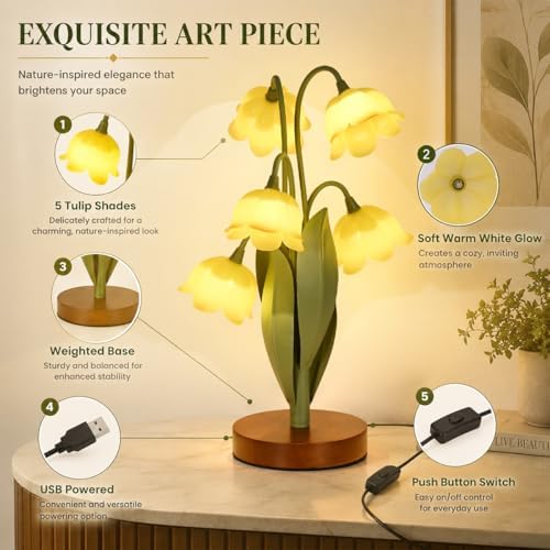 Flower Table Lamp for Bedroom, LED Cute Reading Light - Image 2