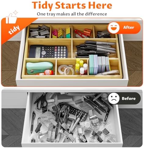 Bamboo Drawer Organizer with 9 Adjustable Compartments, Desk Storage Tray - Image 6