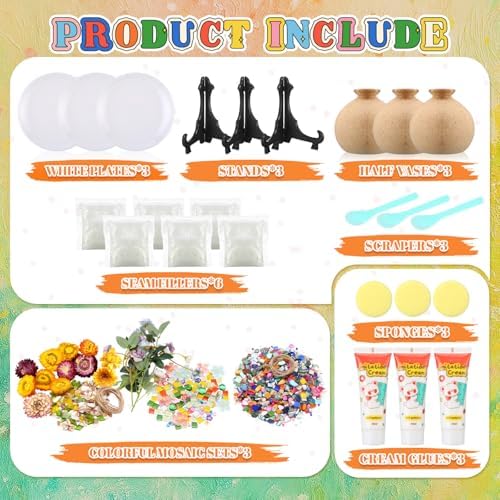LemonRoad 3 Sets DIY Vase Mosaic Painting Kits, DIY Mosaic Arts and Craft Kits with Accessories, Handmade Sticker Painting Gem Art Kit for Adults, Room Decoration - Image 3