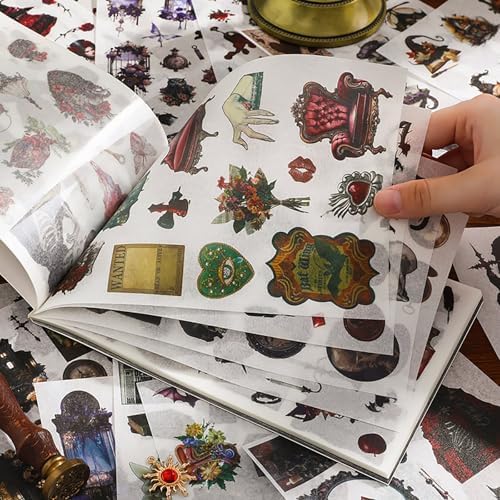 Dark Aesthetic Gothic Stickers 400 Pre-Cut Washi Stickers 20 Scrapbook Papers Horror Decals for Junk Journal Collage DIY Crafts Halloween Scrapbooking Sticker - Image 5