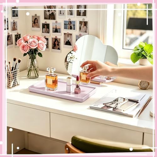 2pcs Bathroom Tray Countertop 8.2"x3.9" Rectangle Ceramic Vanity Trays for Bathroom Counter Decorative Dresser Jewelry Perfume Organizer Tray for Cosmetics Rings Necklaces Earrings (Pink) - Image 4