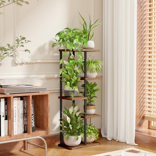 Bamworld Plant Stand 5 Tier Corner Metal Shelf Brown - Image 2