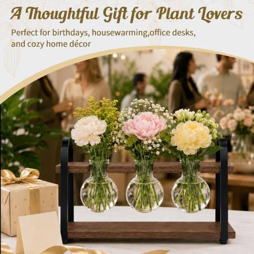 THYGIFTREE 3-Bulb Plant Propagation Station, Glass Vase Terrarium, Brown - Image 7