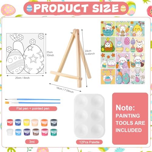 Zhanmai 72 Pcs 12 Sets Sip and Paint Kit Pre Drawn Canvas for Painting 8" x 10" Paint Party Canvas Painting Pre Printed Canvases for Party Favor DIY Virtual Adult's Date Night(Bunny Eggs) - Image 2