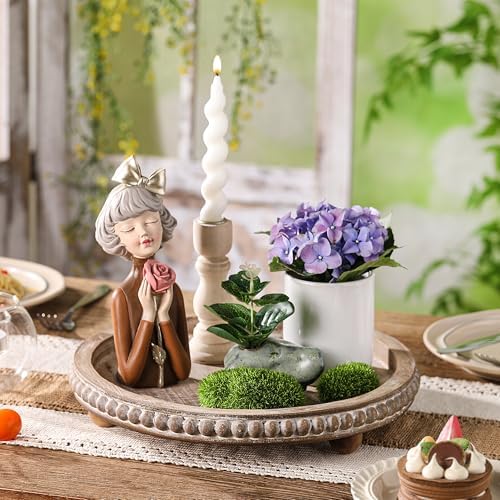 Decorative Coffee Table Tray, Brown Round Wooden Tray for Decor - Image 2