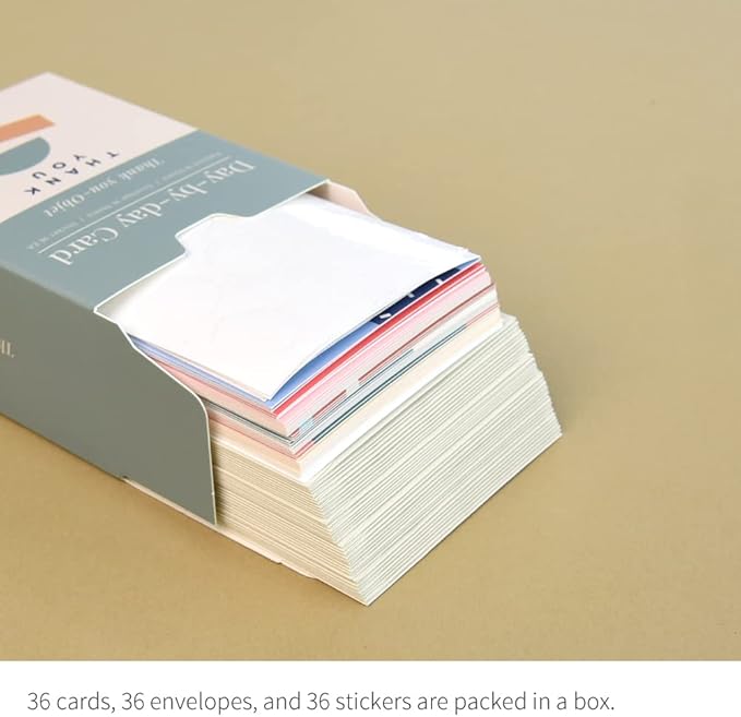 Monolike Day-by-day Card, Thank you-Objet - Mix 36 Mini Single cards, 36 envelopes, 36 stickers Package