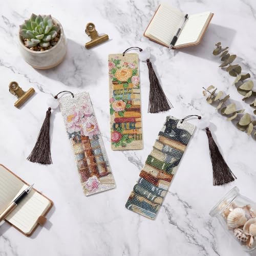 8 Pack Diamond Painting Bookmark of Vintage Floral Book Theme with Tassel - Image 6