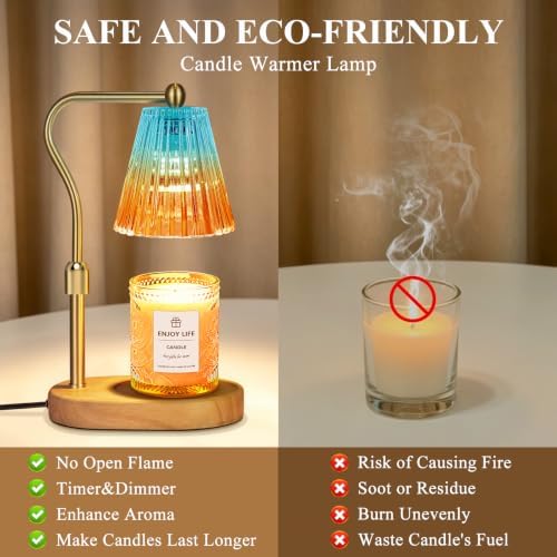seenlast Blue Red Candle Warmer Lamp with Timer Dimmer Adjustable Height,Mothers Day Gifts,Electric Wax Warmer Vintage Home Decor for Scented Jar Candles,Birthday Gifts for Women - Image 6