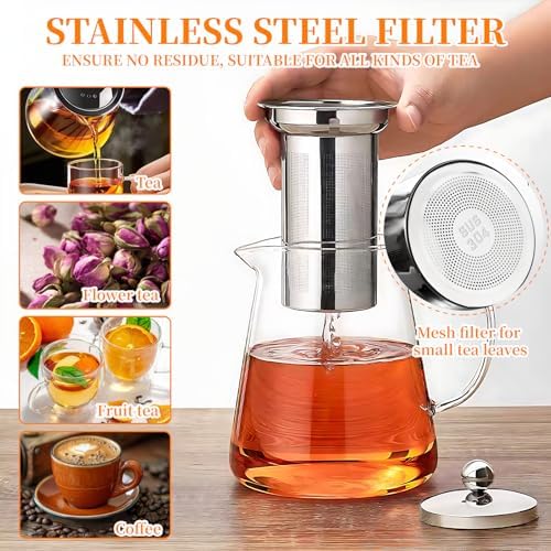 Glass Teapot with Stainless Steel Infuser, Borosilicate Tea Kettle, Clear Tea Maker for Loose Leaf Tea (550ML) - Image 2
