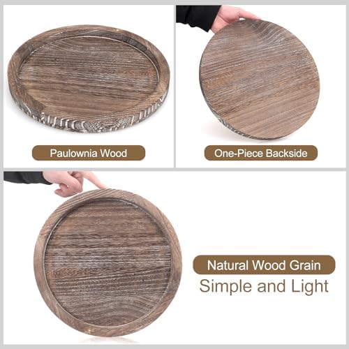 Round Wood Trays Home Decor Farmhouse Coffee Table Centerpieces Decorative - Image 5