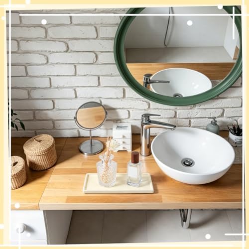 Bathroom Tray Countertop 8.3"x4" Rectangle Ceramic Vanity Tray for Bathroom Counter Decorative Dresser Jewelry Perfume Organizer Tray for Cosmetics Rings Necklaces Earrings (Yellow) - Image 4