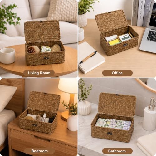 Seagrass Wicker Storage Basket with Lid, Small, Black - Image 3