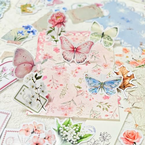 120Pcs Floral Journal Supplies Kit,Vintage Scrapbook Papers Stickers - Image 3