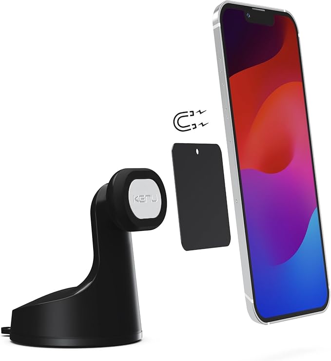 Kenu Airbase Magnetic Dashboard and Windshield Car Phone Holder Mount, Magnetic Cell Phone Holder with 360-Degree Pivot and Strong Suction Cup, Compatible with Latest iPhones, Samsungs, and Androids