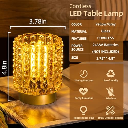 Battery Operated Lamp Timer, Small Cordless Lamp Decorative, 2 Pack Yellow - Image 2