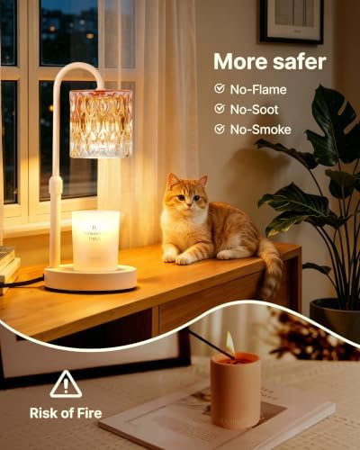 CASTLELIFE Dimmable Candle Warmer Lamp with Timer, Height Adjustable Candle Warmer for Jar Candles, Electric Wax Melt Warmer for Home Decor House Warming Gifts, Birthday Gifts for Women, Apricot-Glass - Image 4