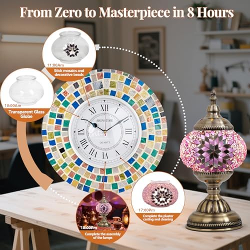 DIY Turkish Mosaic Lamp Kit for Adults & Teens, 5.2" Shade, Pink - Image 4