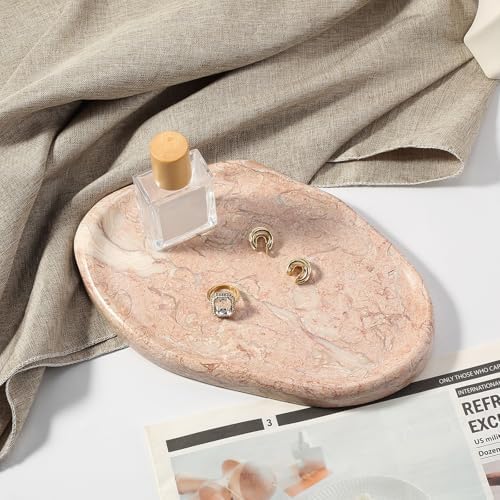 Koville Luxurious Natural Pink Marble Vanity Tray, Cloud Shape Serving Stone Key Tray for Home Decor, 10" x 7" Marble Storage Trays for Bathroom, Stone Plate Holder for Perfume, Candle and Jewelry - Image 5