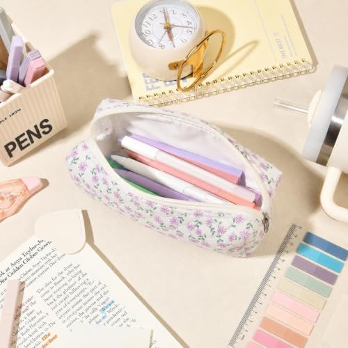 22Pcs Book Annotation Kit Aesthetic Pencil Case with Supplies School Annotation Supplies Gel Pen Transparent Sticky Note Taking Bible Study College Stationery Supplie (Lavender Floral) - Image 7