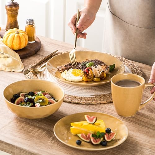 vicrays Coffee Mug Set, 12 Ounce, Set of 6, Ceramic Mug for Men, Women, Unique Glazed Mugs with Handle for Coffee, Tea, Milk, Cocoa, Cereal(Yellow) - Image 7