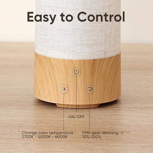 Caromolly Light Therapy Lamp, Happy Lamp 10,000 LUX UV Free with 3 Color Temperature & 5 Brightness Level, Full Spectrum Light Wood Base Round Flaxen Fabric Shade for Home, Office, White Linen - Image 7
