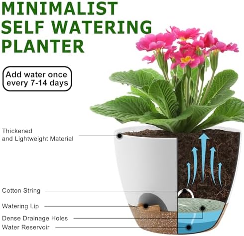 QRRICA 7/7.5/8/9/10 Inch Self Watering Pots for Indoor/Outdoor Plants - Image 4