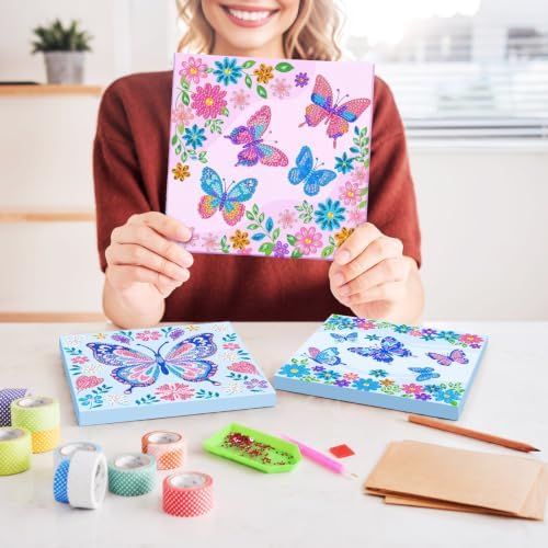Frienda 4 Pcs Butterfly Diamond Art Kits for Adults with Framed, 8 x 8 in - Image 2