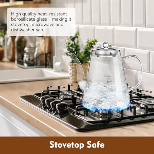 Glass Teapot, 1200ml (40oz) Tea Pot with Infuser for Loose Tea and Blooming Tea, Stovetop Safe Tea Kettle, Hand Crafted Borosilicate Glass Tea Maker with Scale Line, Tea Gift Set for Tea Lovers - Image 5
