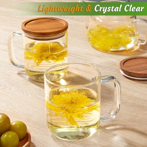 DRASTAR Glass Coffee Mugs,Clear Coffee Cups, Coffee Mug with Acacia Wood Lid, Tea Glass Cups with Handles, Large Coffee Mug Set of 2, Glass Coffee Cups for Latte, Espresso, Tea (2, 16 oz) - Image 5