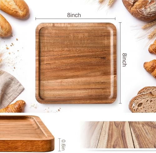 Wenqik 18 Pieces Acacia Wood Tray Set 8 x 8 Inch Acacia Square Wood Tray Platters Plates Set for Fruit Cheese Dessert Appetizer Vegetable Charcuterie BBQ Party Weddings Supply - Image 2