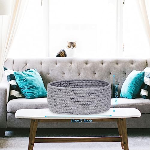 【2 Pack】ABenkle Small Woven Baskets, Tiny Oval Shallow Storage Baskets, Mini Cotton Rope Empty Decorative Basket, Boho Little Organizer Bins for Bathroom, Cat Dog Toy Gifts Baskets - Image 2