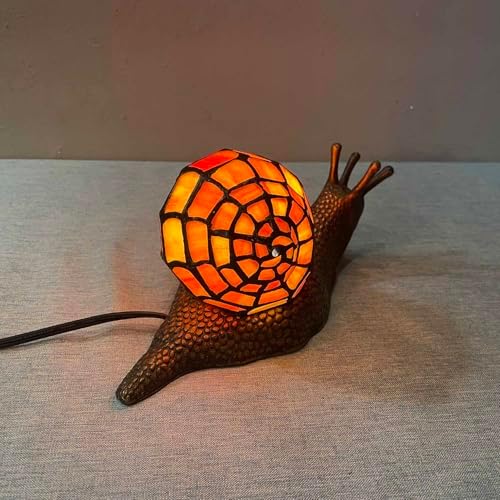 Bieye L10963 Tiffany Style Stained Glass Land Snail Accent Lamp, Orange - Image 3