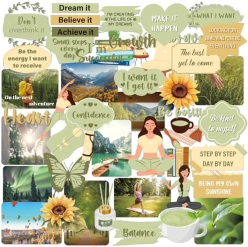 Green Vision Board Stickers - 50 Pcs Travel Planner Waterproof Supplies Kit for Adults Women Girls Forest Tree Inspirational Aesthetic Mental Health Decals for Kindle Book Scrapbooking Journal by LetCreativityFlourish