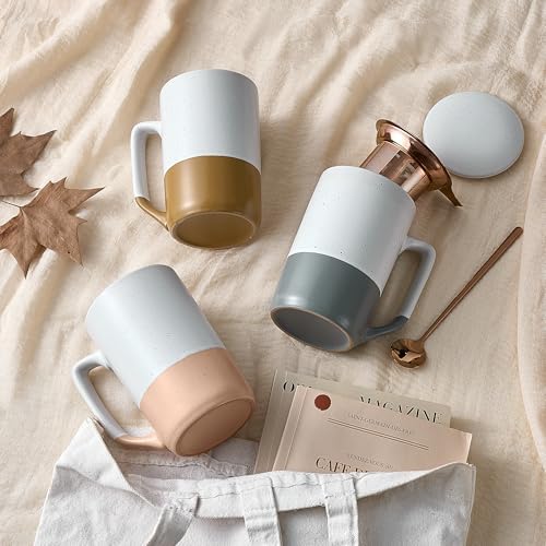 Gencywe Ceramics Large Tea Cup with Loose Leaf Infuser, Spoon and Lid, 16 oz Tall Coffee Mug, Microwave and Dishwasher Safe, Rustic Matte Ceramic Glaze, Tea Strainer, Amber - Image 6